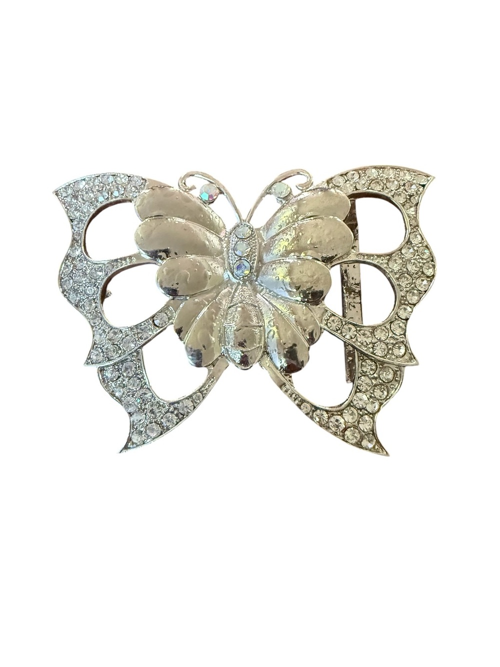 Vintage Crystal Gemstone Butterfly Silver-Tone  Belt Buckle - Women Jewelry